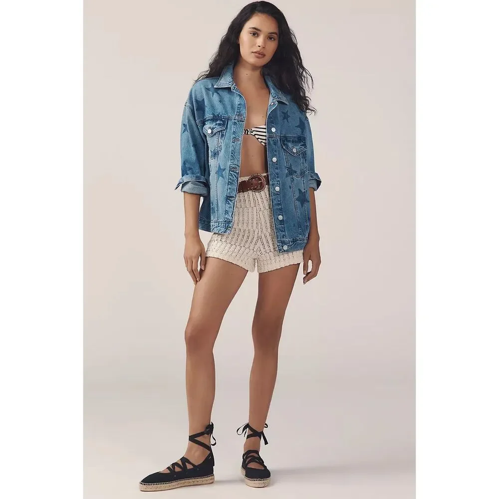 New Anthropologie The Weston Denim Boyfriend Jacket by Pilcro: Star Print Editio - Picture 3 of 15